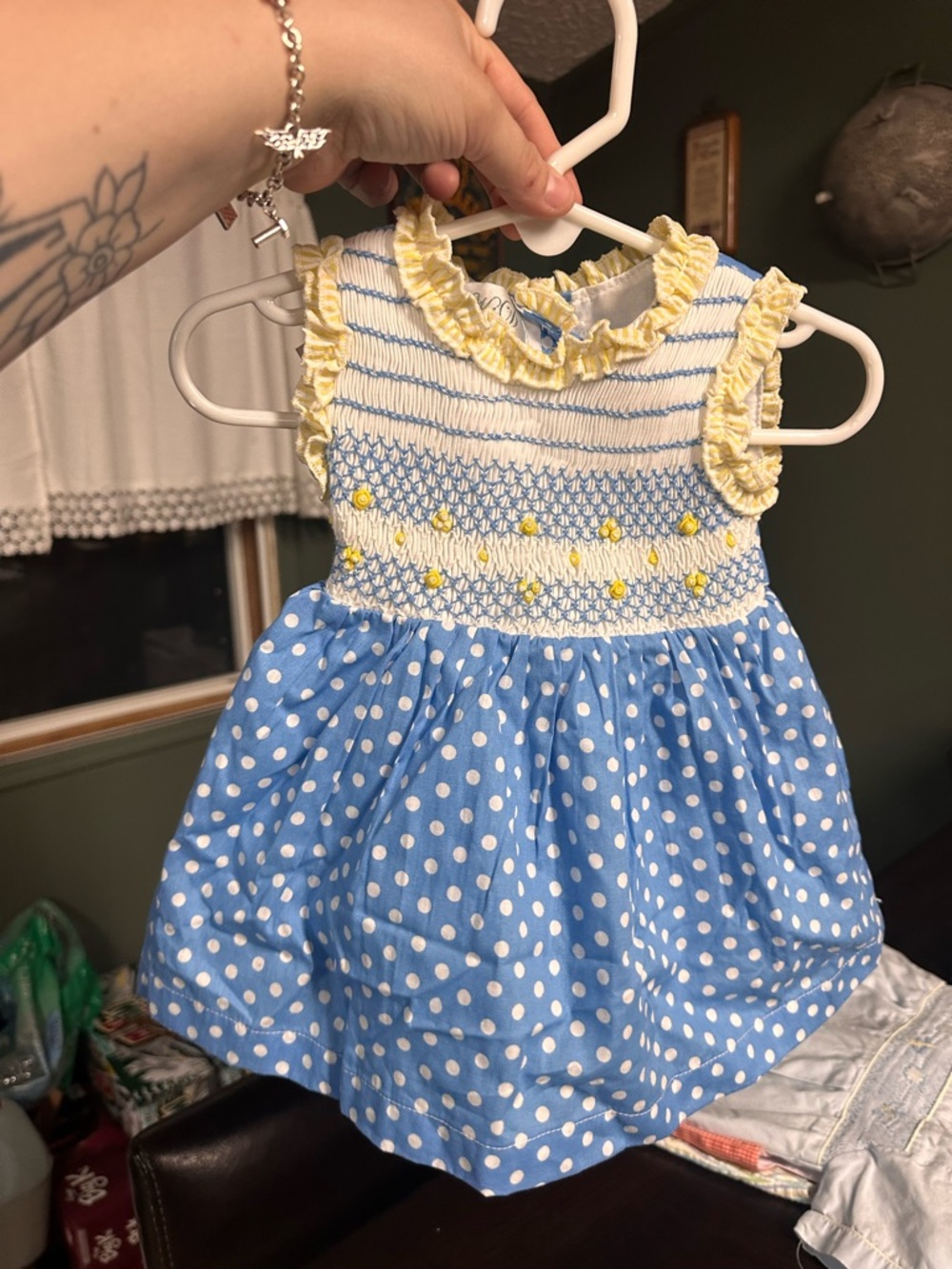 Beau KiD blue dot smocked dress BNWT